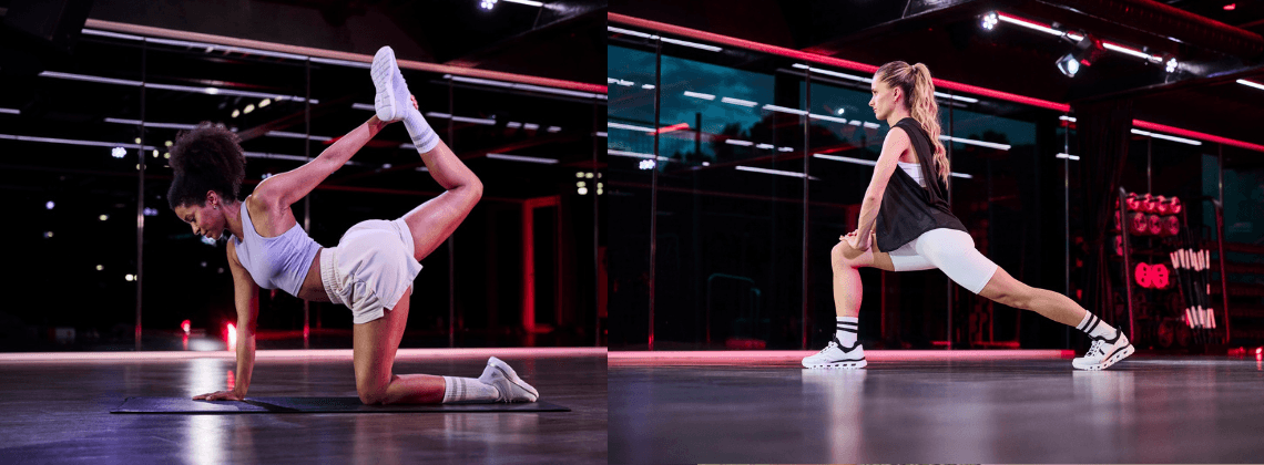 Vrouw aan het strekken in een sportschool